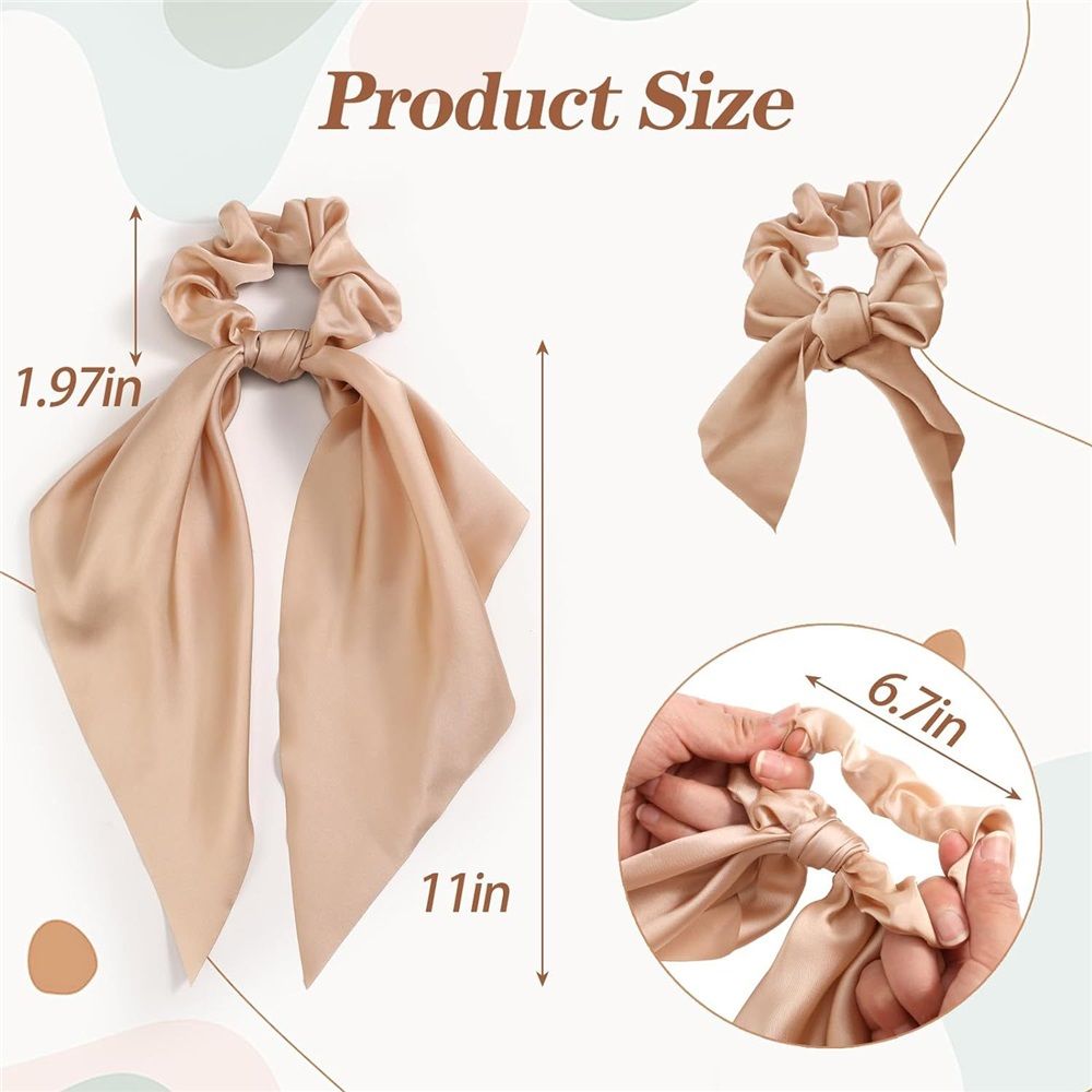 6 PCS Hair Scarf Scruncheis for Women Knotted Bow Hair Ties Elastic Bands Satin Hair Ribbon Scrunchy Ponytail Holder for Women and Girls（six different colors） - Image 3