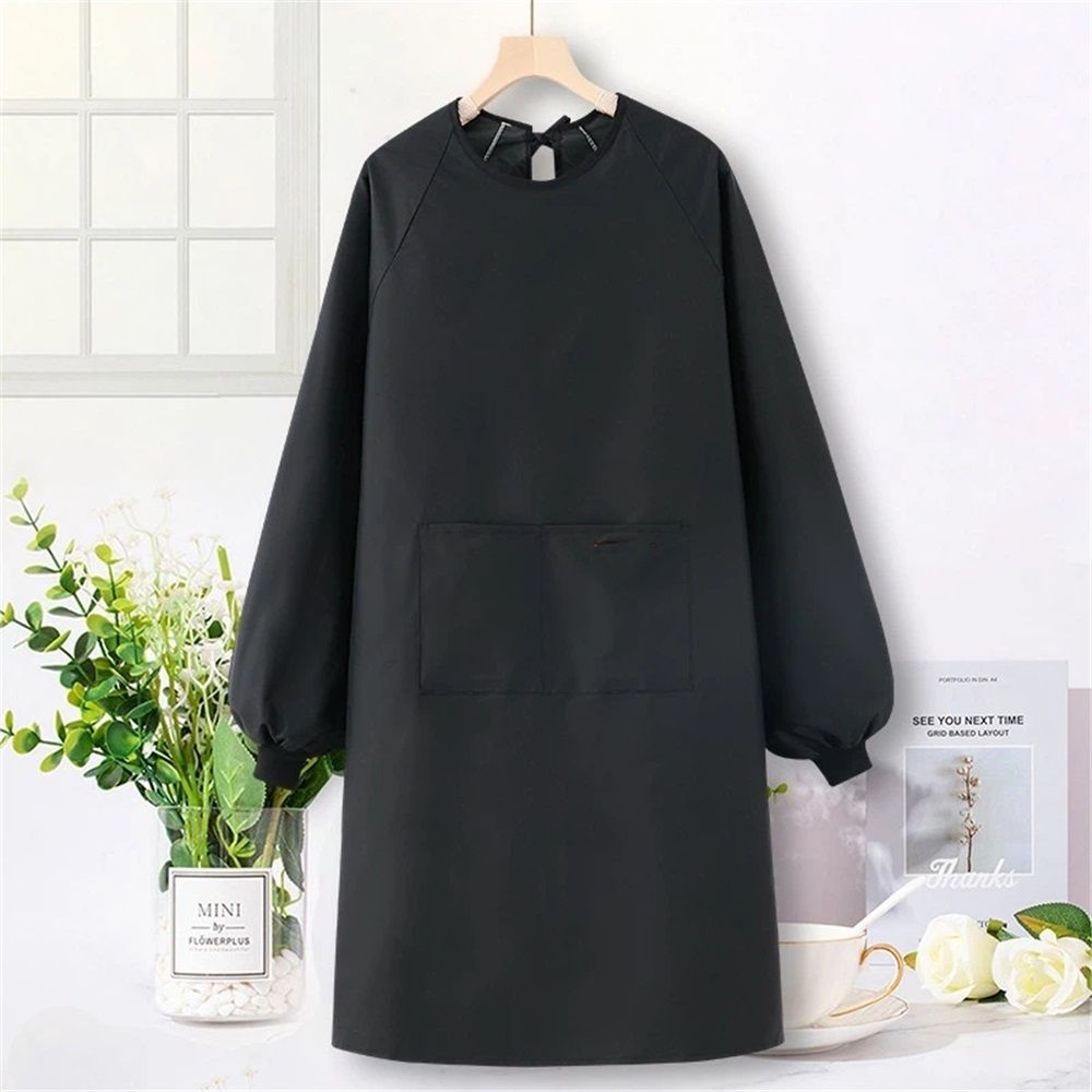 2 pack Solid Color Kitchen Apron with Pockets,Unisex Long Sleeves Waterproof Apron for Cooking Baking Cleaning Work - Image 3