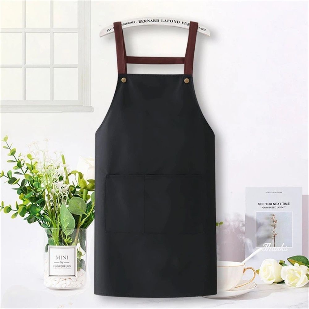 2 pack Solid Color Kitchen Apron with Pockets,Unisex Long Sleeves Waterproof Apron for Cooking Baking Cleaning Work - Image 4