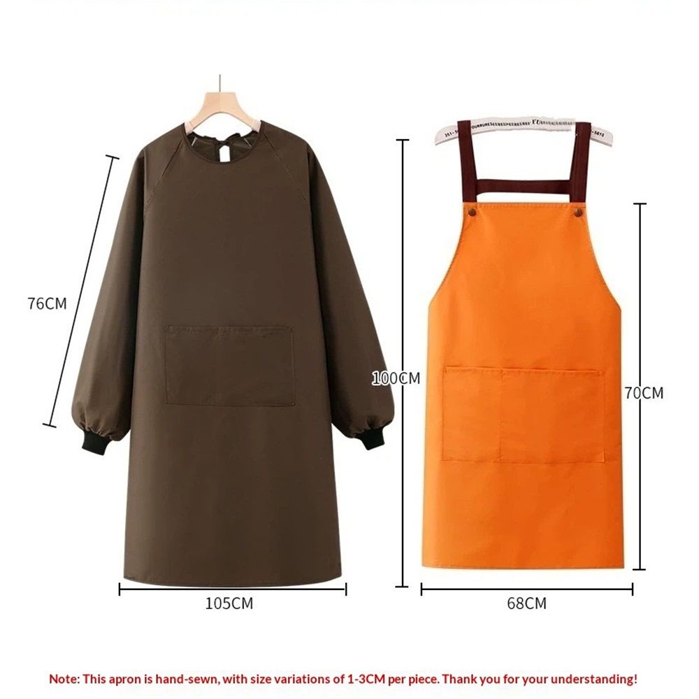 2 pack Solid Color Kitchen Apron with Pockets,Unisex Long Sleeves Waterproof Apron for Cooking Baking Cleaning Work - Image 5