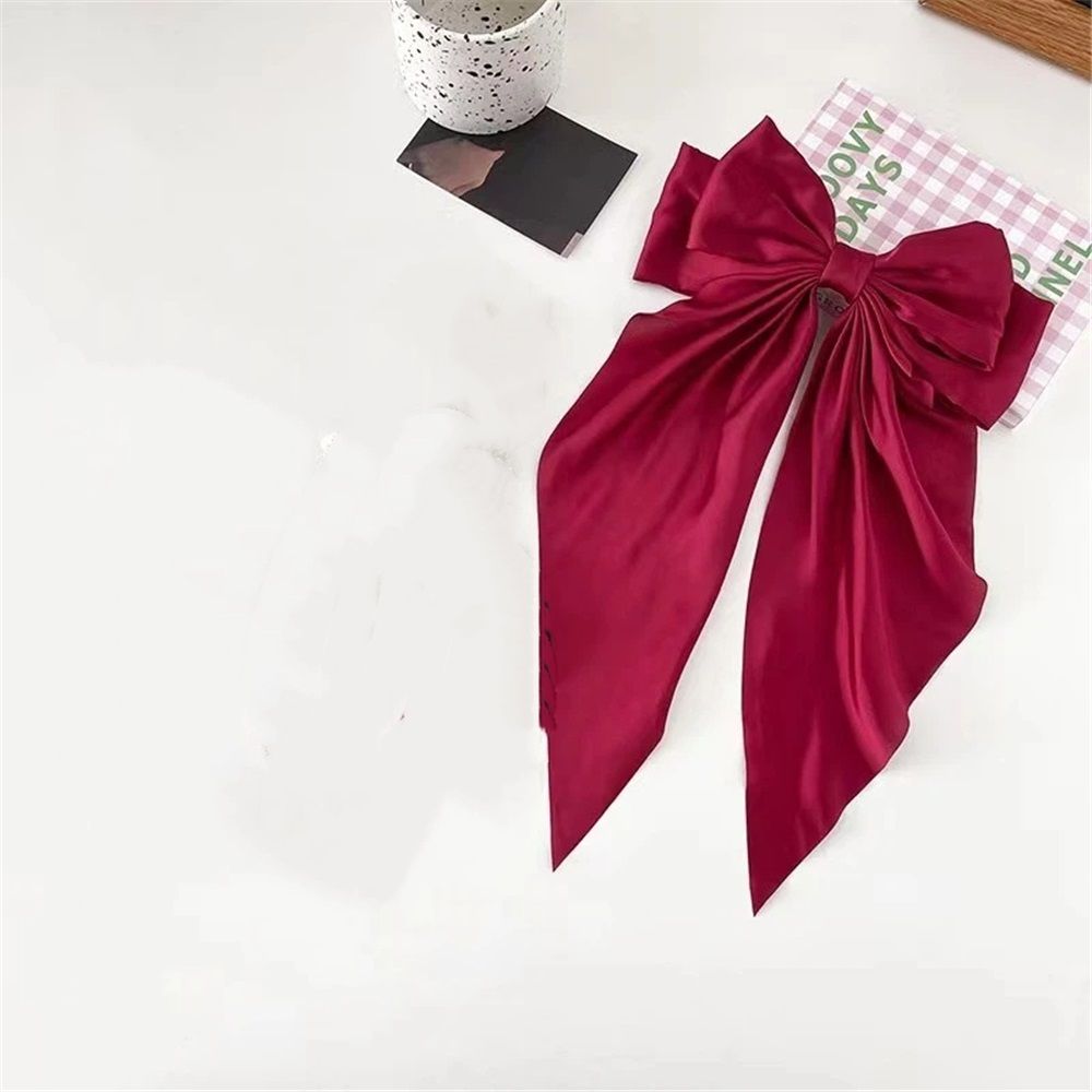 Satin Hair Bows for Women 5 Pack - Oversized Long Tail Hair Clip for Girls, Large Bow Hair Accessories for Special Occasions and Gifts - Image 3