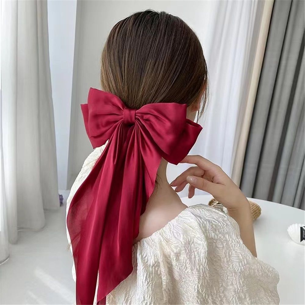 Satin Hair Bows for Women 5 Pack - Oversized Long Tail Hair Clip for Girls, Large Bow Hair Accessories for Special Occasions and Gifts - Image 4
