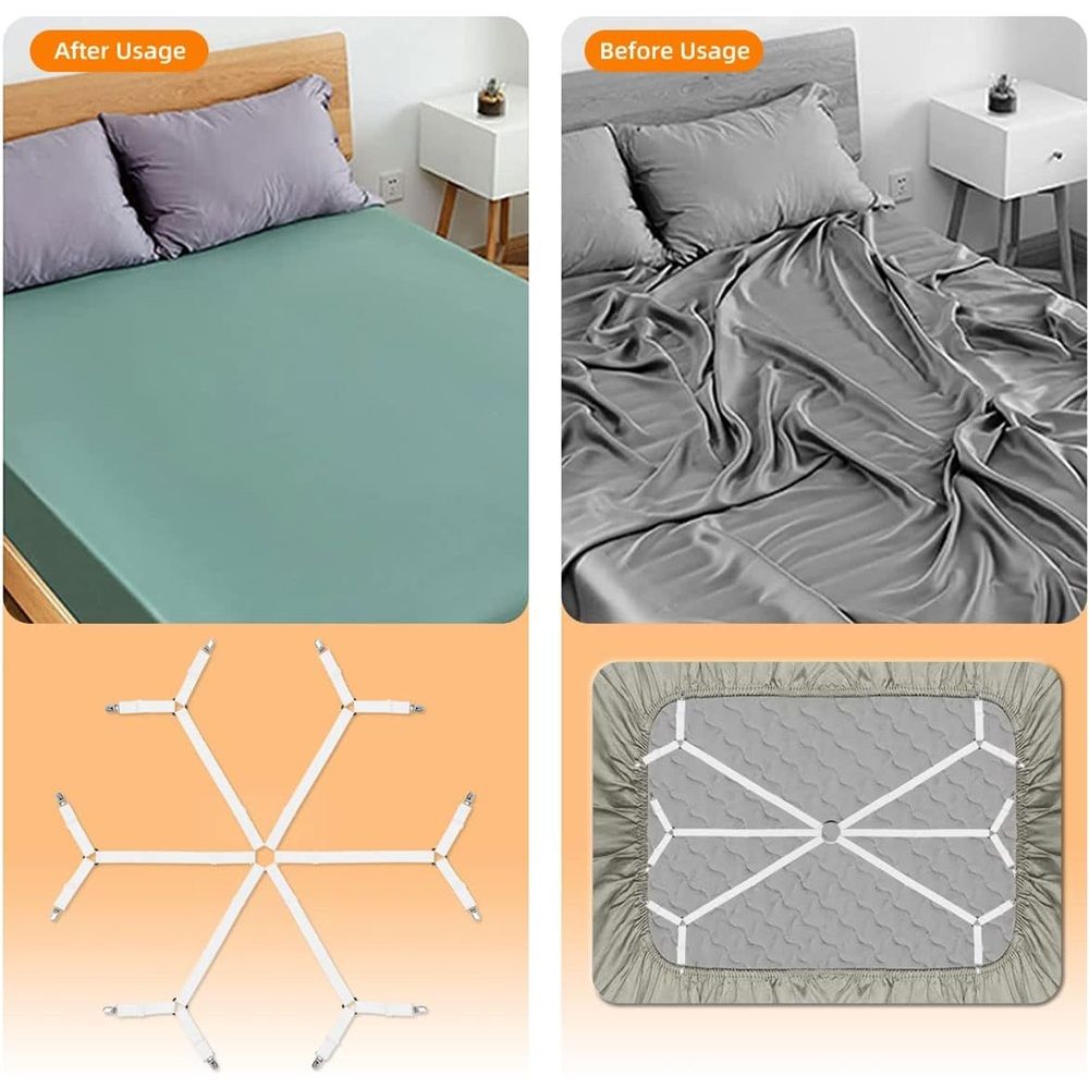 2 pack Sheet Fasteners, Adjustable Elastic Bed Sheet Holder Straps for Full,Queen,King Twin Bed,6 Way Cross Sheet Clips Suspenders Band,Fitted Round and Square Mattresses - Image 4