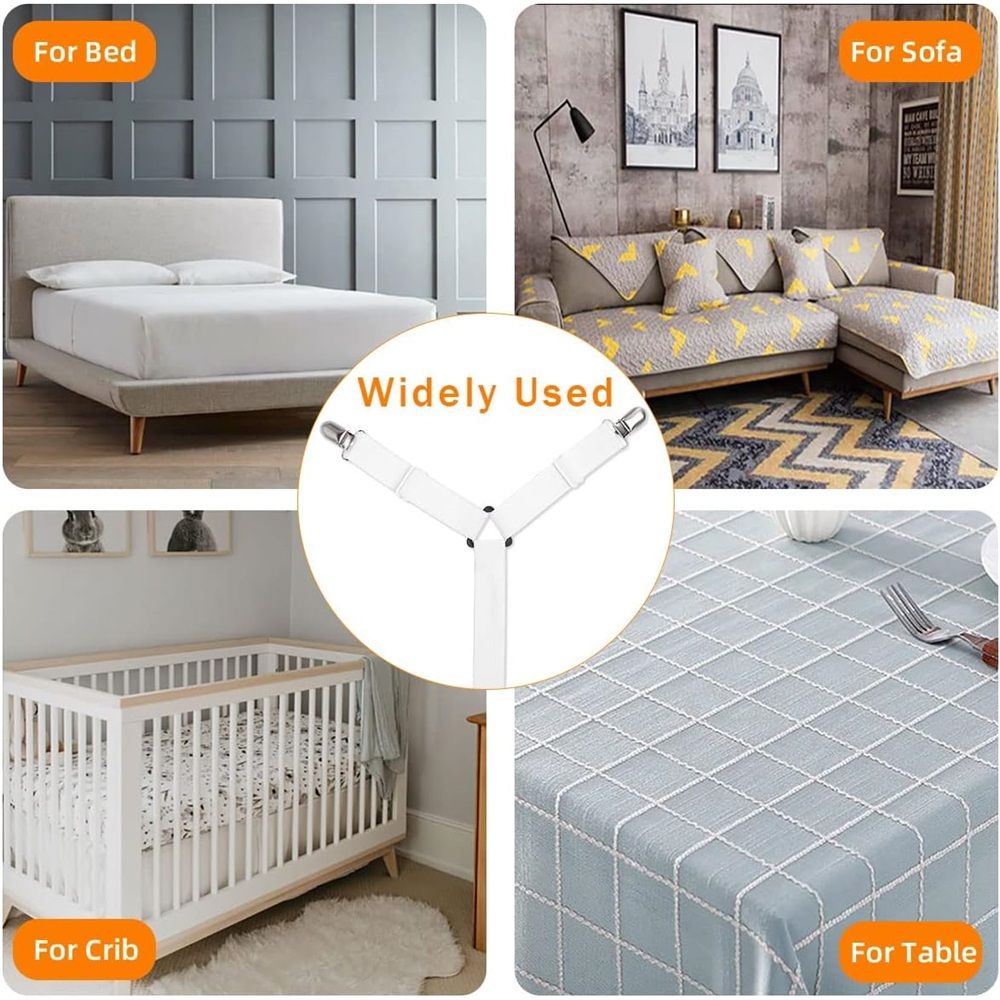 2 pack Sheet Fasteners, Adjustable Elastic Bed Sheet Holder Straps for Full,Queen,King Twin Bed,6 Way Cross Sheet Clips Suspenders Band,Fitted Round and Square Mattresses - Image 5