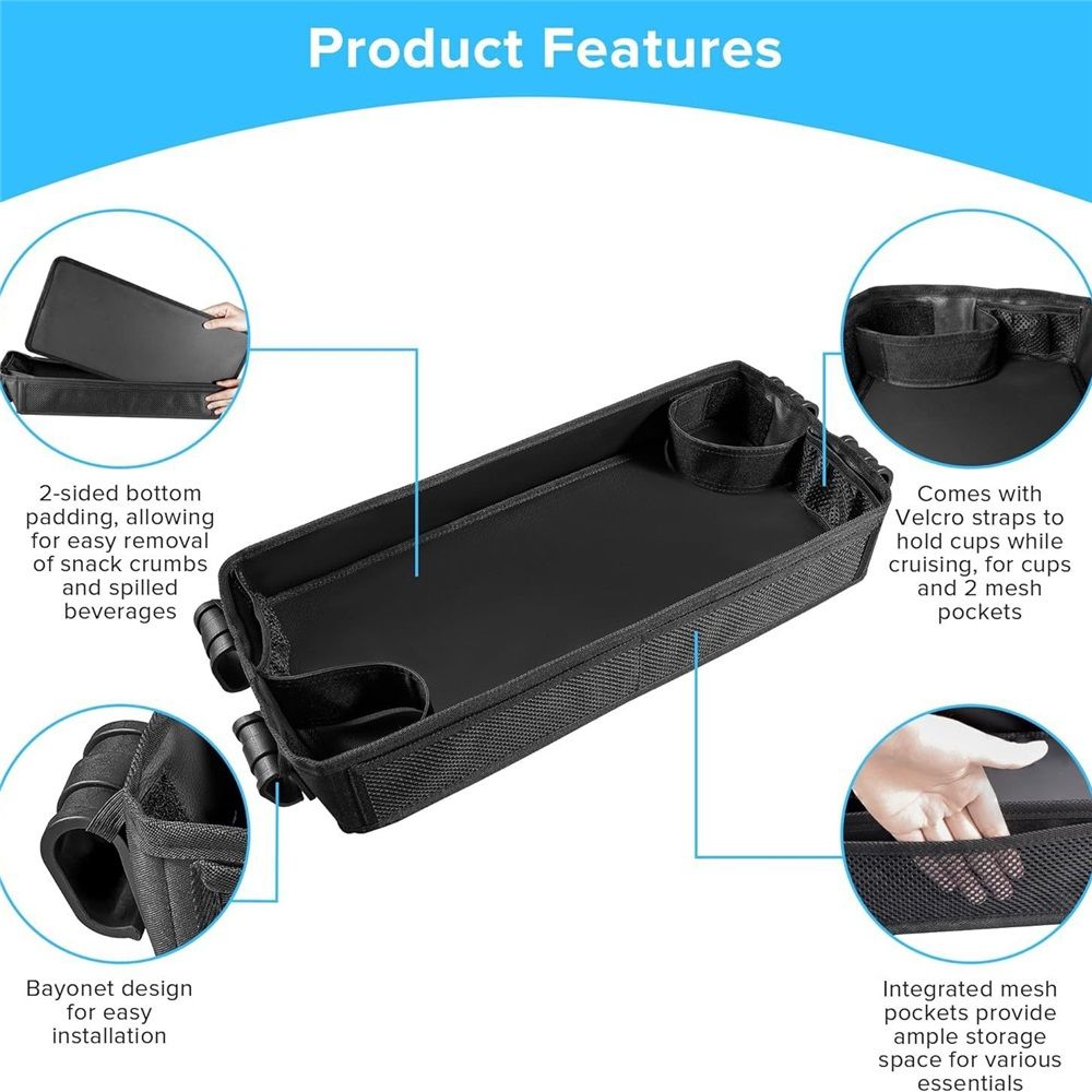 Stroller Snack Tray Compatible with Wagon - Upgraded with Extra Thick Base, for Added Durability（black） - Image 2
