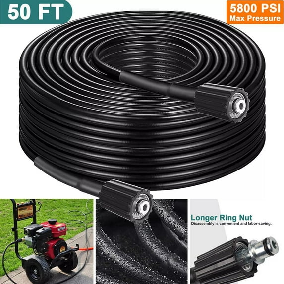 15M (50FT) High-Pressure Washer Hose - 5800 PSI Heavy-Duty Cleaning Hose with Longer Ring Nut - Image 1
