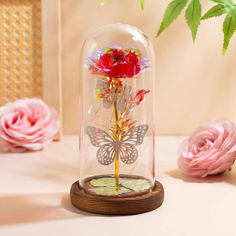 Red & Silver Butterfly Flower Lamp - Decorative LED Table Lamp for Romantic Ambiance - Image 1