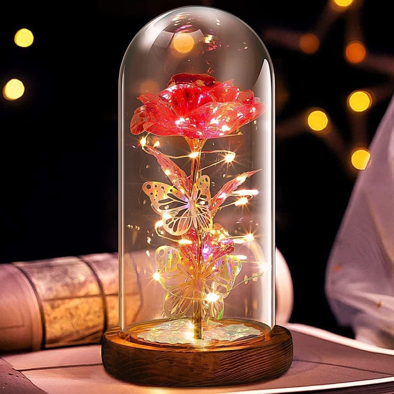 Red & Silver Butterfly Flower Lamp - Decorative LED Table Lamp for Romantic Ambiance - Image 3