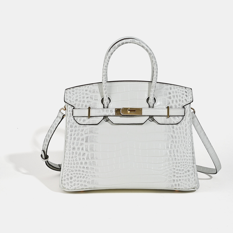 2025- Euro-american Elegant Crocodile Leather Handbag Bag - Birkin 30,white ,palladium Hardware - Image 1