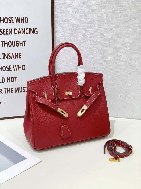 2025 - Euro-american Elegant Lychee Leather Shoulder Bag- Birkin 35-wine Red - Image 1