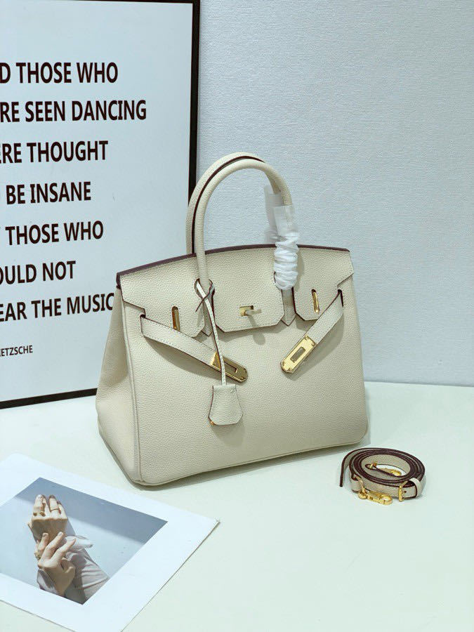 2025 - Euro-american Elegant Lychee Leather Shoulder Bag- Birkin 25-milky White - Image 1