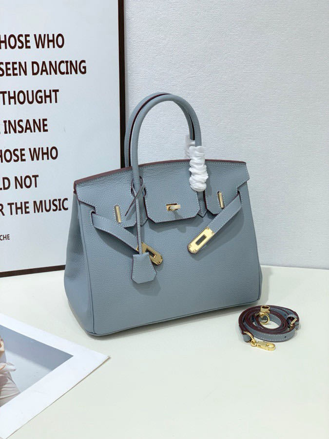 2025- Euro-american Elegant Crocodile Leather Handbag Bag - Birkin 30,blue-white ,palladium Hardware - Image 1