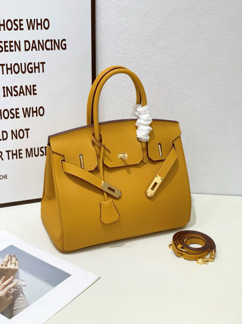 2025-Euro-american Elegant Crocodile Leather Handbag Bag-Birkin 25, lemon yellow,palladium Hardware - Image 1