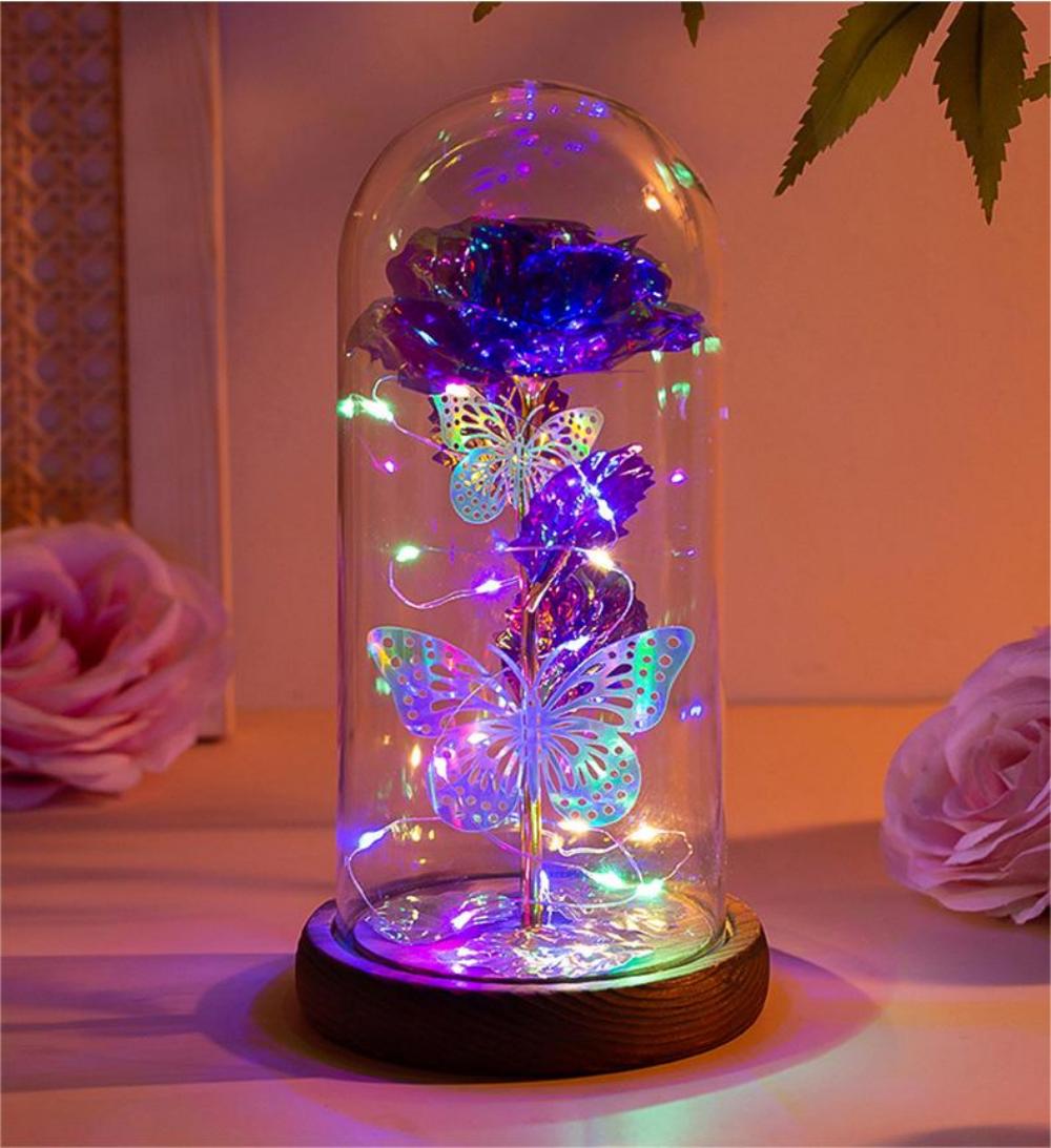 Purple & Silver Butterfly Lantern - Festive Decorative LED Light - Image 1