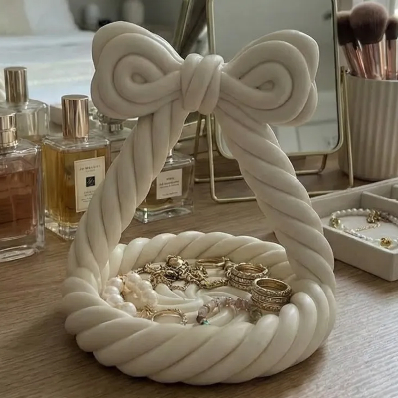 3D Printed Charming Bow Jewelry Tray - Twisted Hemp Rope Storage Tray, 
pink - Image 1