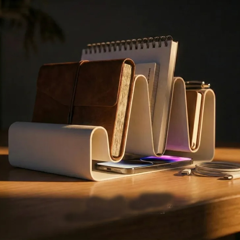 3D Printed Streamlined Desktop Organizer - Minimalist Desktop Stand (White) - Image 1