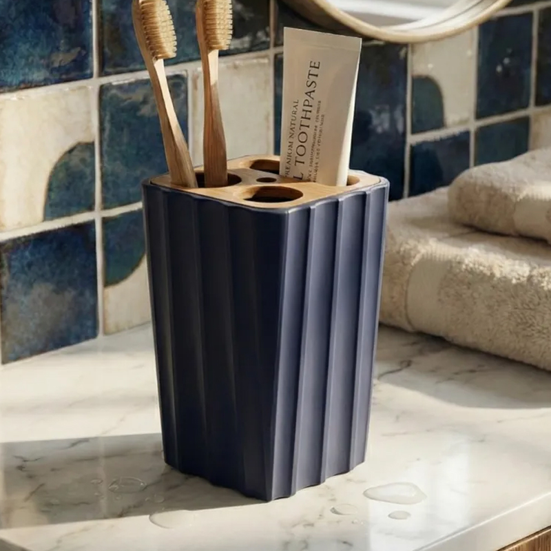 3D Printed Modern Grooved Toothbrush Holder Bathroom Organizer - Black and White Combination - Image 1