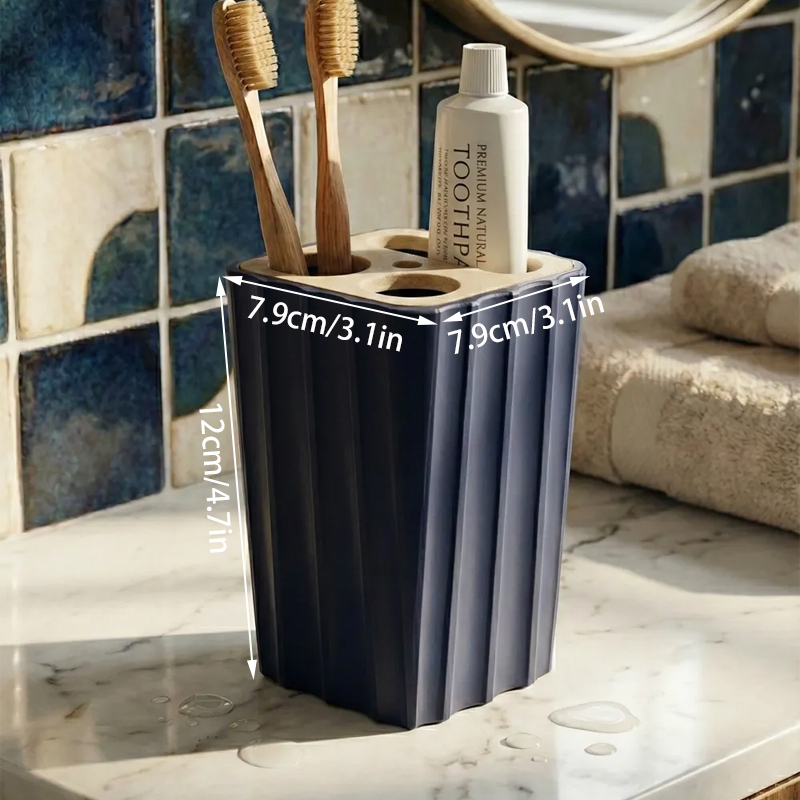 3D Printed Modern Grooved Toothbrush Holder Bathroom Organizer - Black and White Combination - Image 4