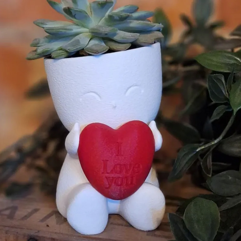Valentine's Day Mini Flower Pot - Heart-Shaped Succulent (White and Red) - Image 1