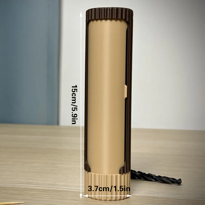 3D-printed compact rotating organizer capsule, 1.3 inches long x 5.9 inches high. - Image 1