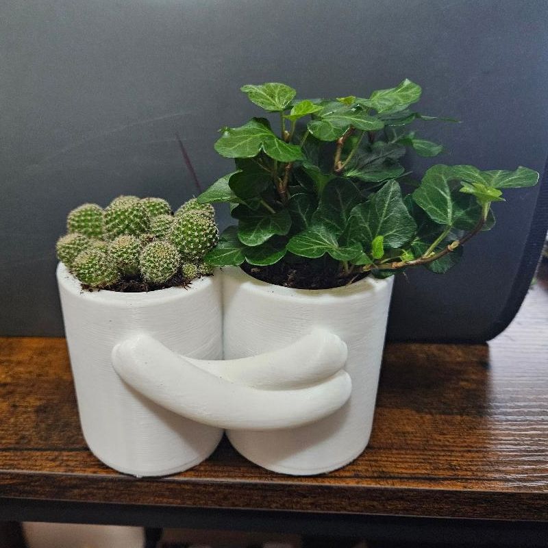 3D Printed Hug Flower Pot – Small Item, Big Heart (White) - Image 1