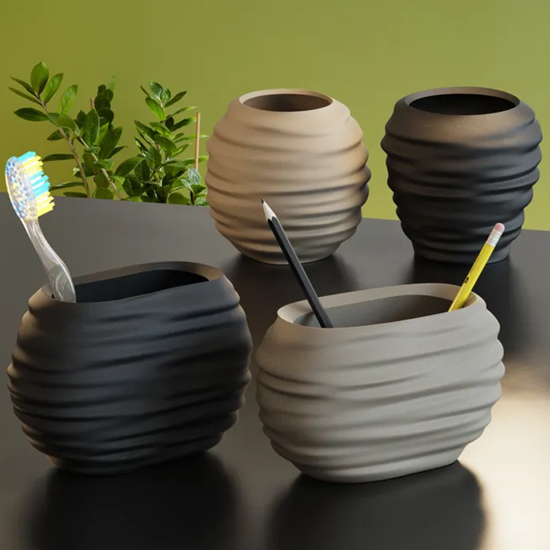 3D Printed Modern Pen Holder and Brush Cup - Black - Image 2