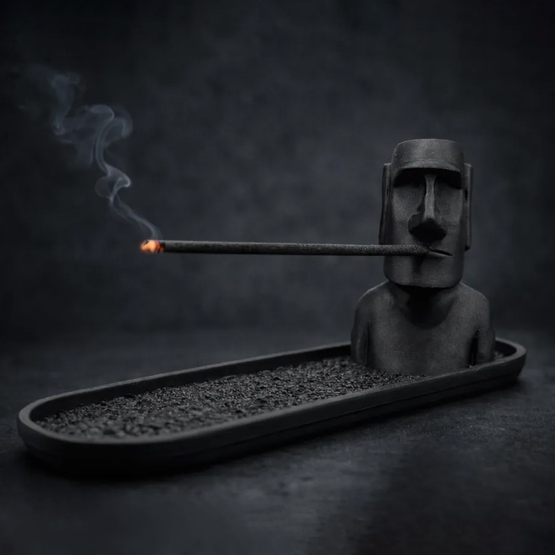 3D Printed Moai Incense Holder – Easter Island Statue, Black - Image 1