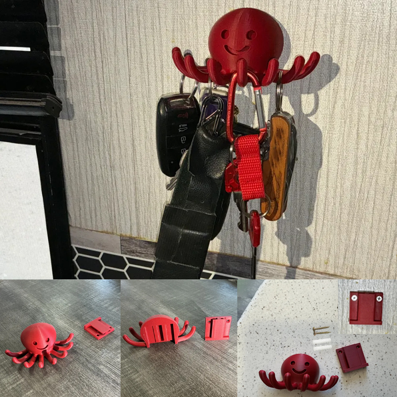 3D Printed Octopus Hook (Red) - Image 1
