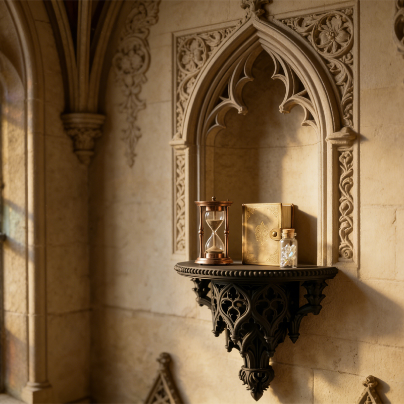 Lightweight 3D-printed scroll wall shelf, black, with m6x30 nails. - Image 2