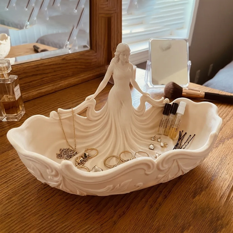 3D-printed goddess figure bowl/dressing table storage tray, white - Image 1