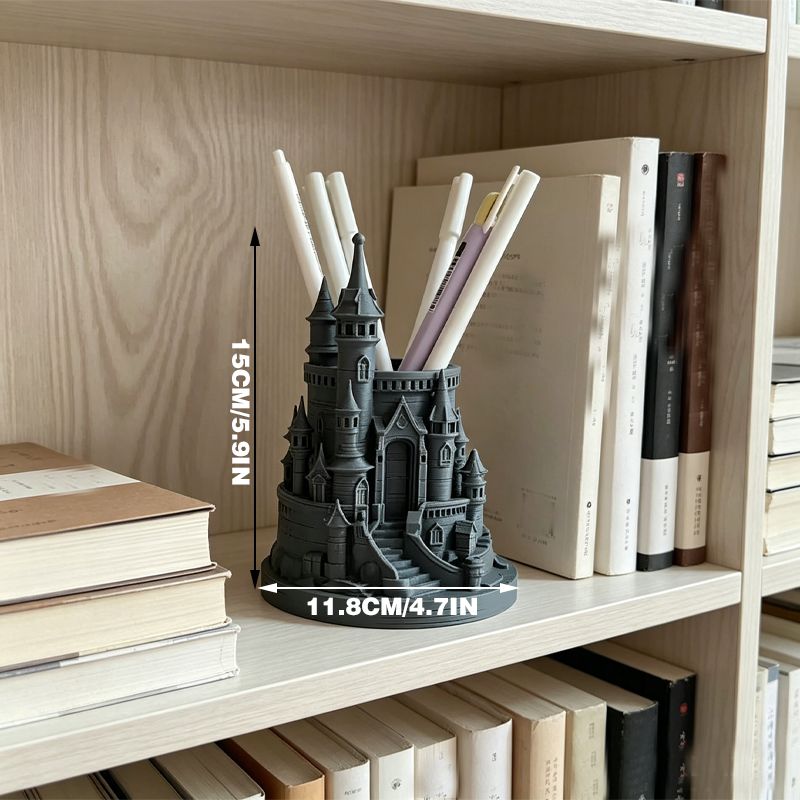 3D Printed Pen Castle Desktop Organizer, Black - Image 3