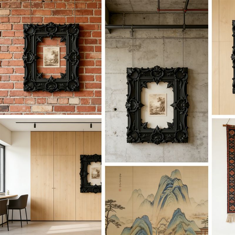 A gorgeous 3D-printed wall-mounted picture frame, perfect for displaying antique prints. Black. - Image 2