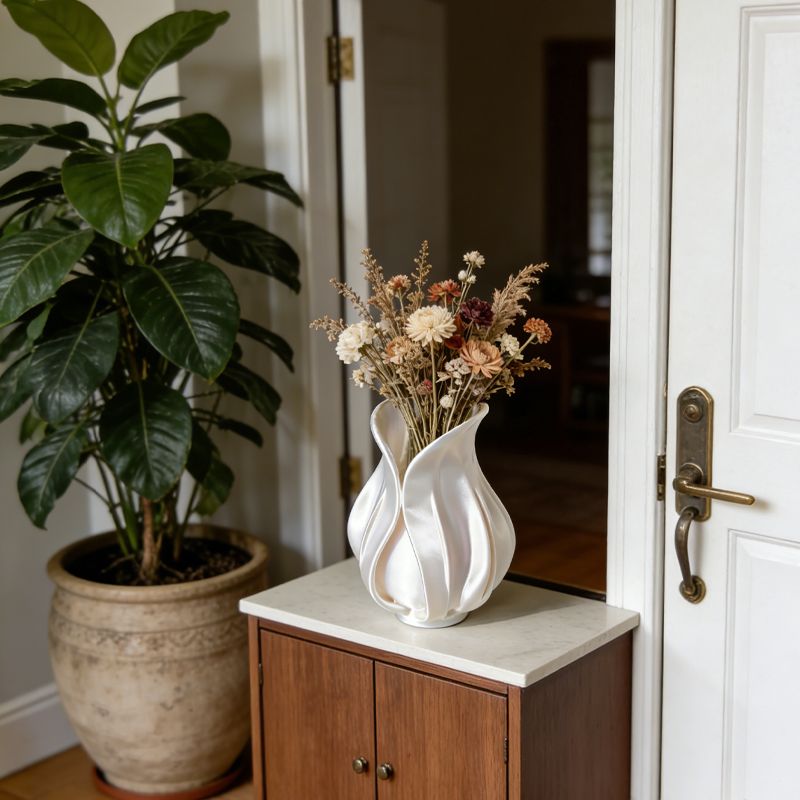 3D printed petal vase, silk white - Image 1