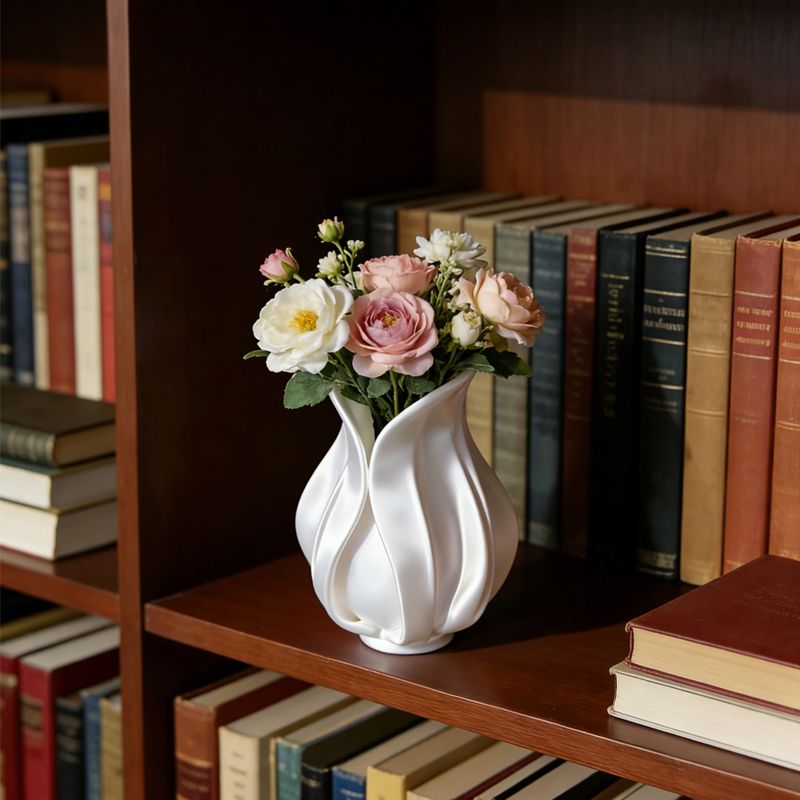 3D printed petal vase, silk white - Image 3