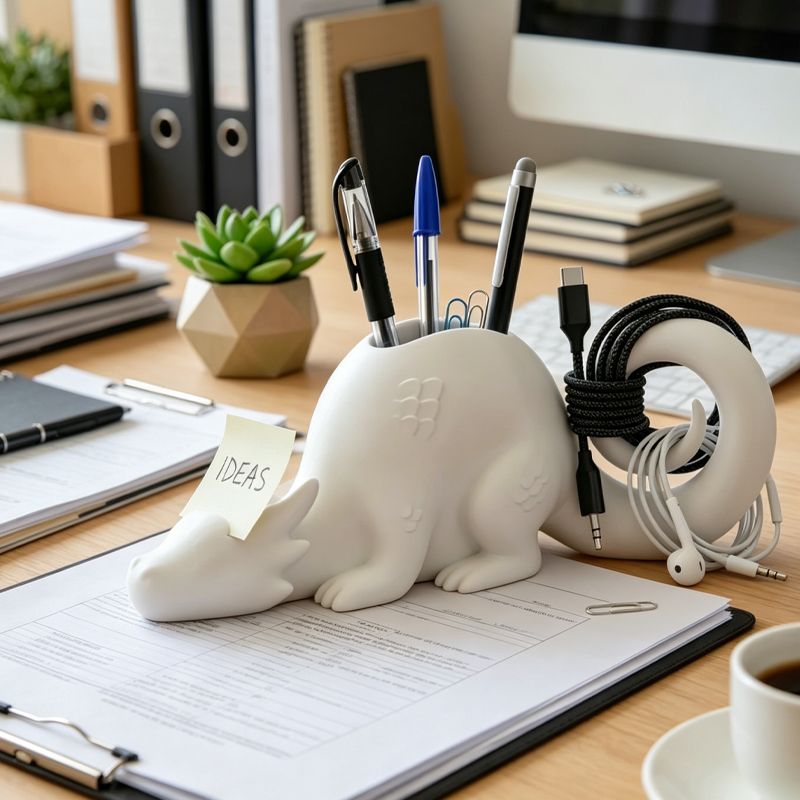 A 3D-printed dragon-shaped desktop organizer adds a touch of fantasy and order to your workspace. (White) - Image 2