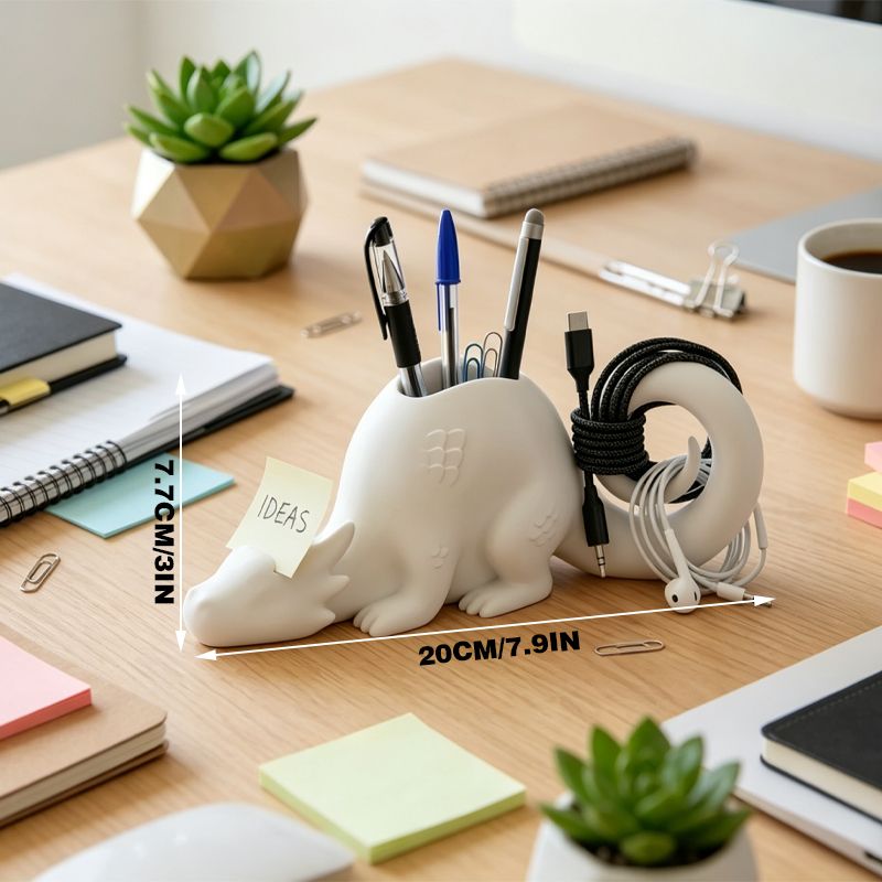 A 3D-printed dragon-shaped desktop organizer adds a touch of fantasy and order to your workspace. (White) - Image 3