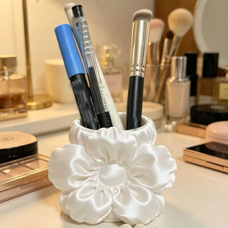 3D printed silk flower pen holder, white silk - Image 1