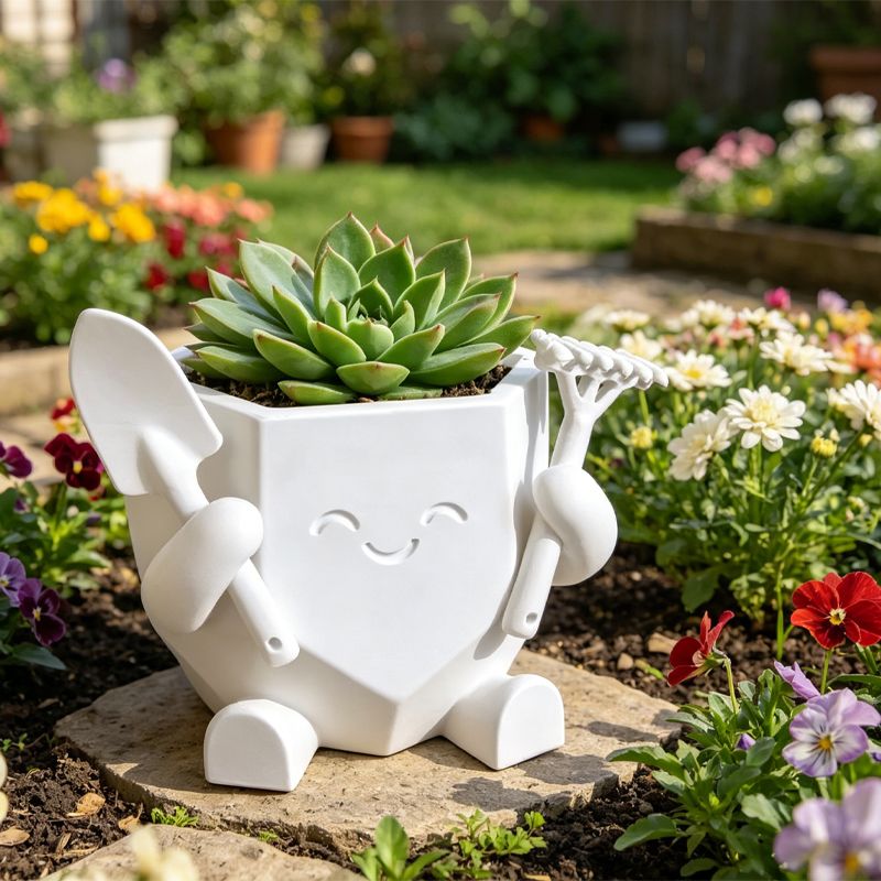 3D Printed Smiling Gardener (White) - Image 1