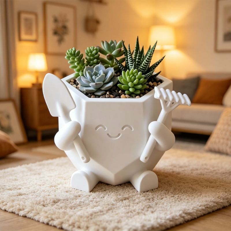 3D Printed Smiling Gardener (White) - Image 2