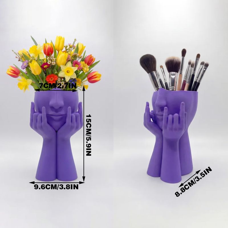 3D-printed rock face vase or office organizer, black. - Image 2