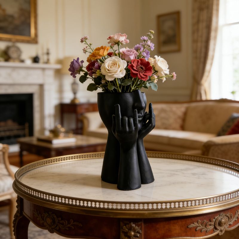 3D-printed rock face vase or office organizer, black. - Image 4