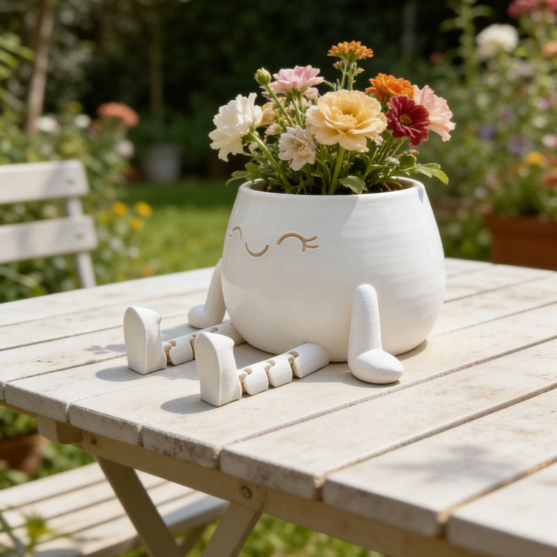 3D-printed sitting flower pot, white - Image 3