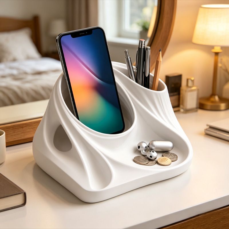 3D Printed Desktop Organizer, White - Image 1