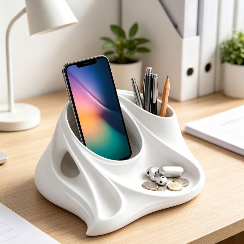 3D Printed Desktop Organizer, White - Image 2