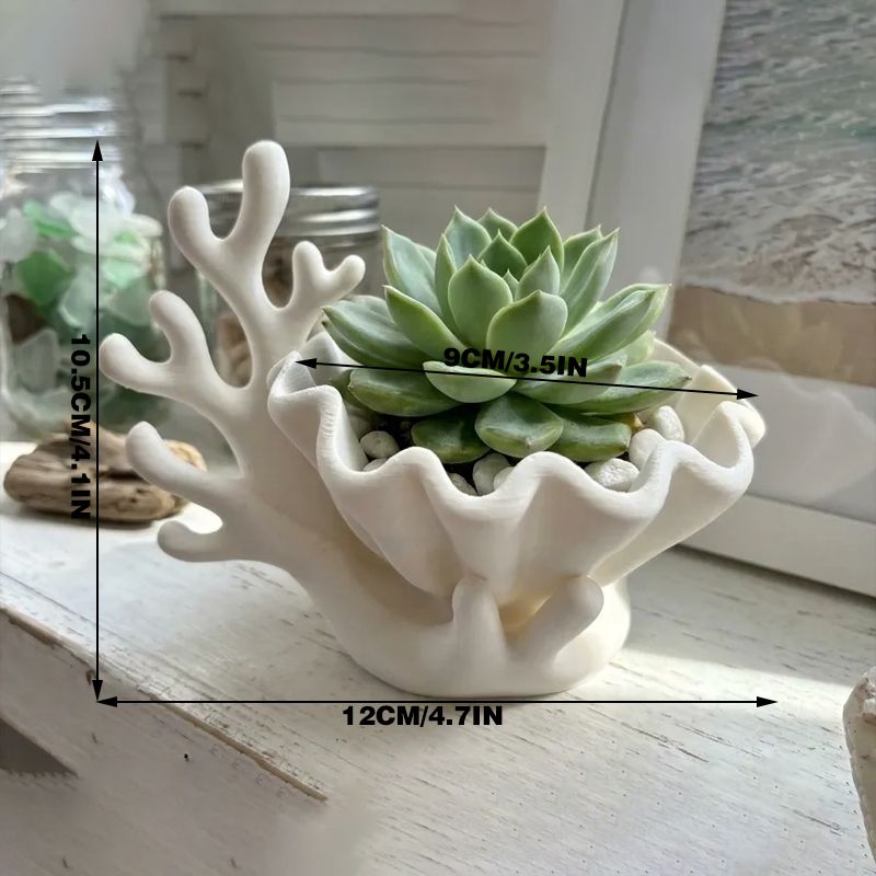 3D-printed coastal coral and clam shell succulent planter pot, white - Image 3