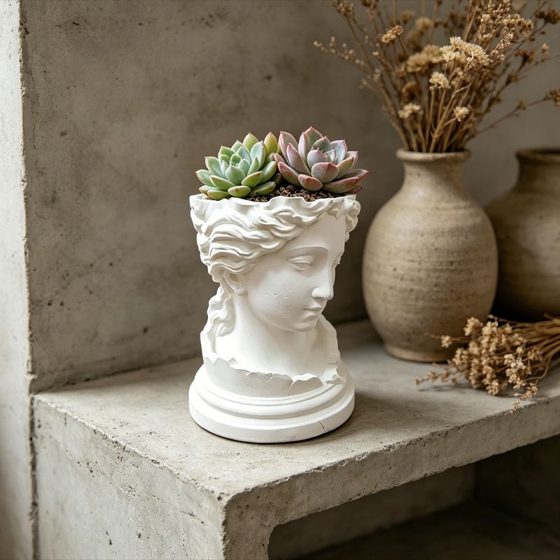 A 3D-printed, broken goddess-themed flowerpot, combining decorative and functional elements, in white. - Image 2