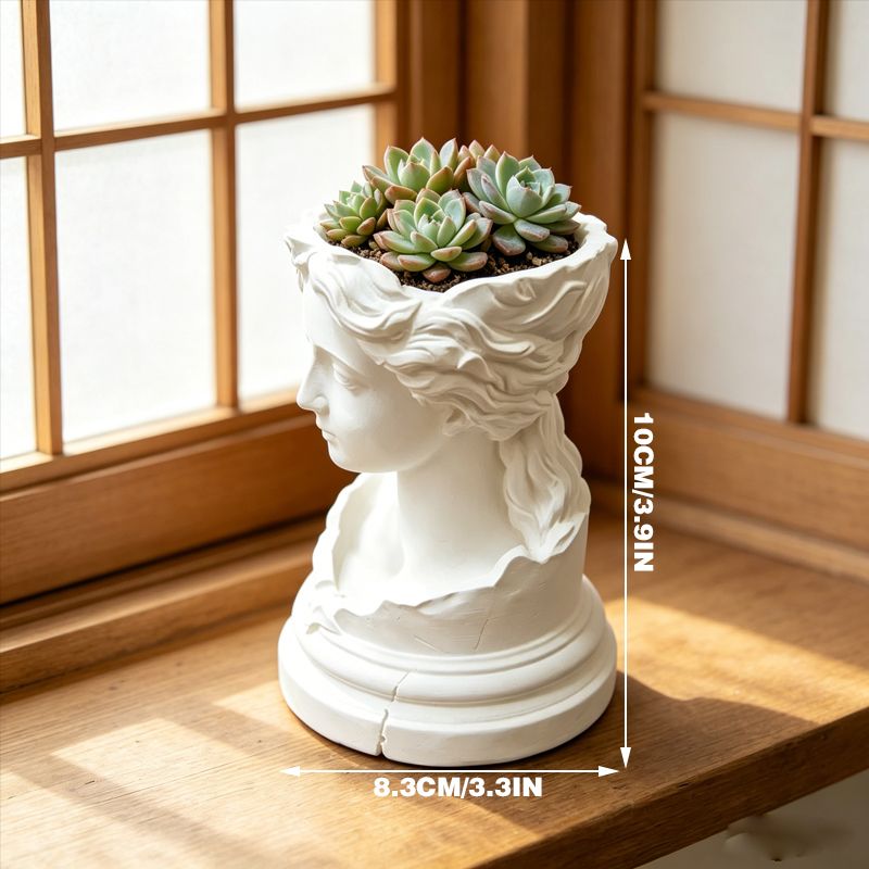 A 3D-printed, broken goddess-themed flowerpot, combining decorative and functional elements, in white. - Image 3