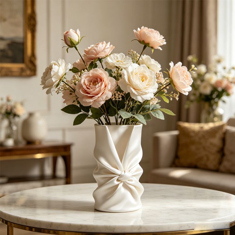3D printed bow art vase, silk white - Image 1