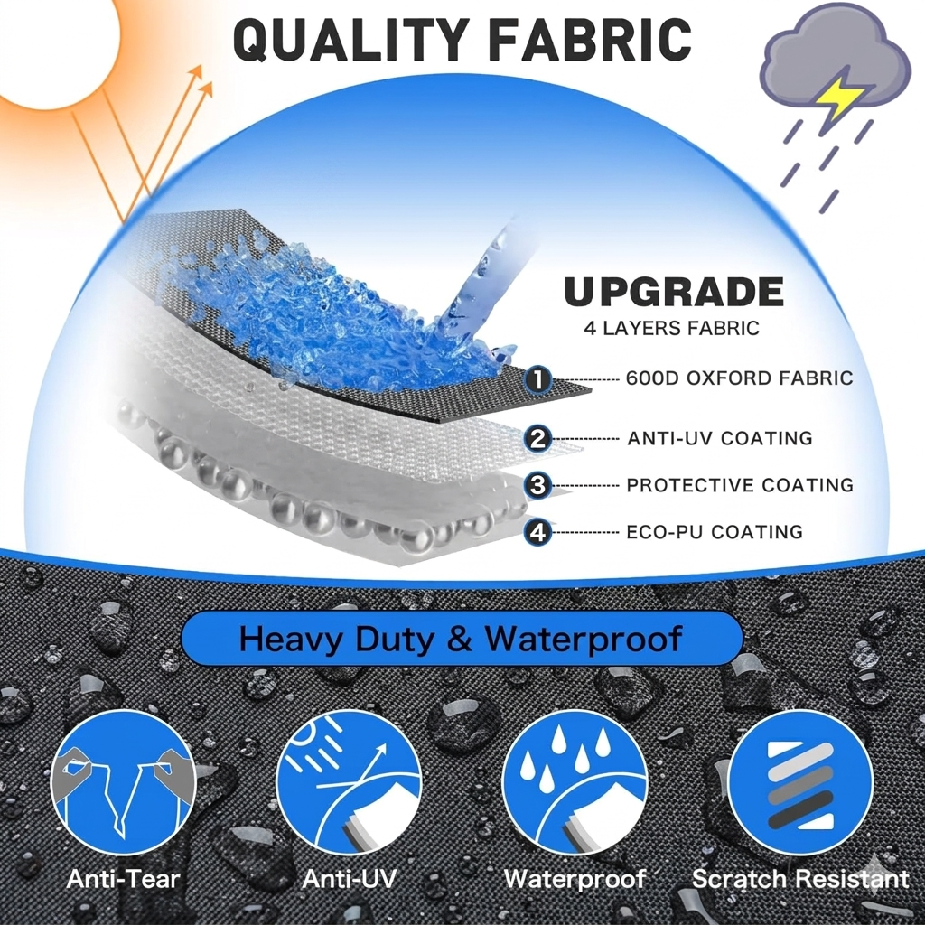 Trailerable Boat Cover – 600DHeavy Duty Waterproof Tarp with Storage Bag, Designed for V-Hull, Fish & Ski, Runabout, Bass & Fishing Boats,11-13FTBlack - Image 2