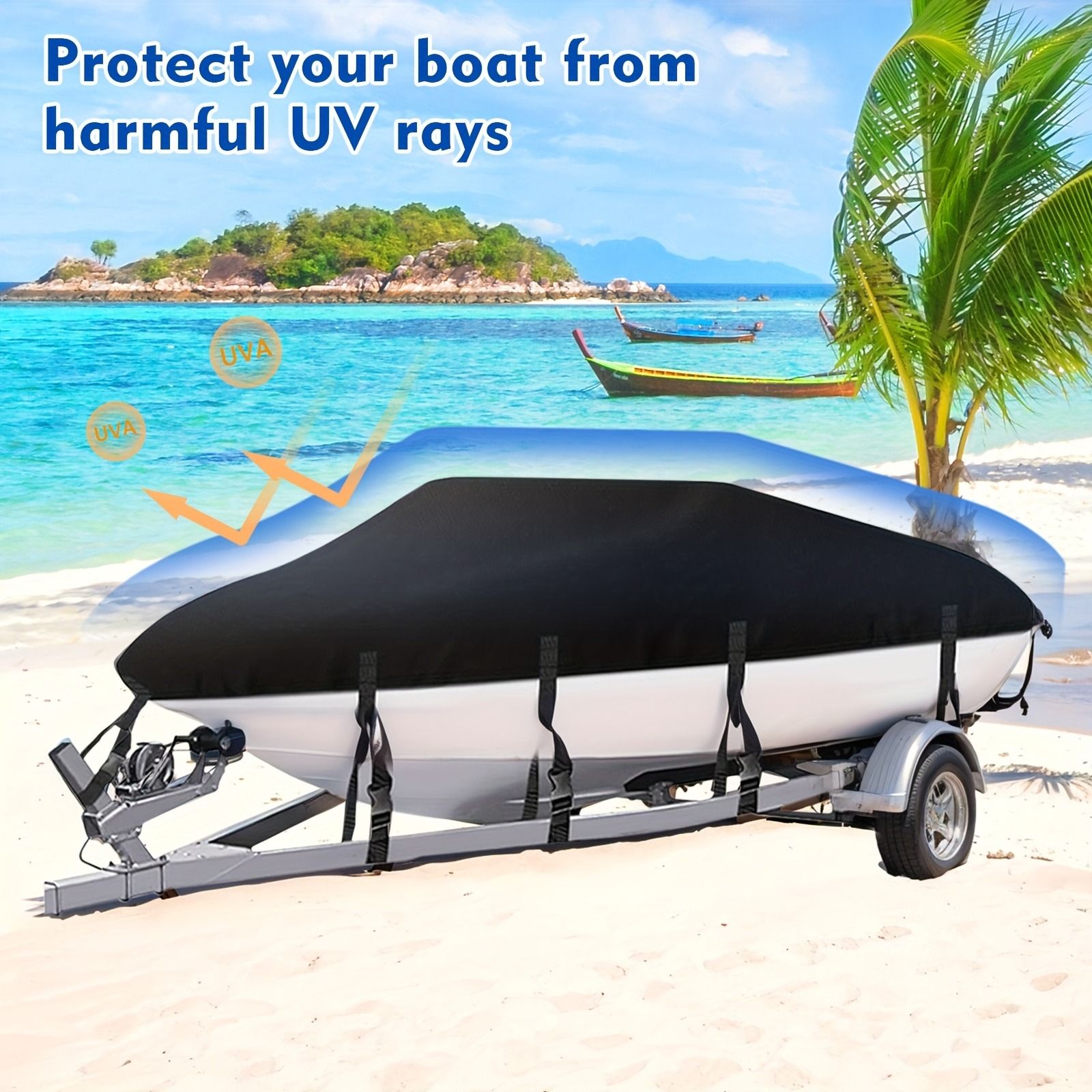 Trailerable Boat Cover – 600DHeavy Duty Waterproof Tarp with Storage Bag, Designed for V-Hull, Fish & Ski, Runabout, Bass & Fishing Boats,11-13FTBlack - Image 7